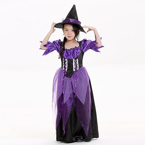 Amazon.co.jp: ハロウィン 仮装 紫 魔女服 ウィッチ服 2点セット 子供